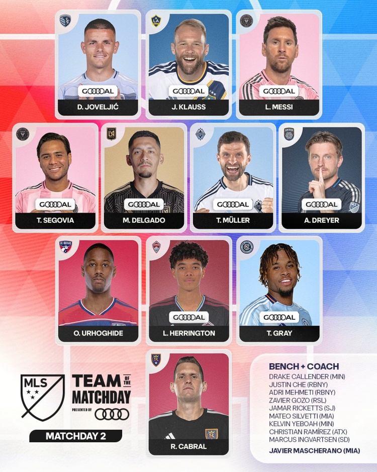 开云官网入口-美职联第2轮最佳阵：梅西、穆勒、塞戈维亚在列，主帅马斯切拉诺